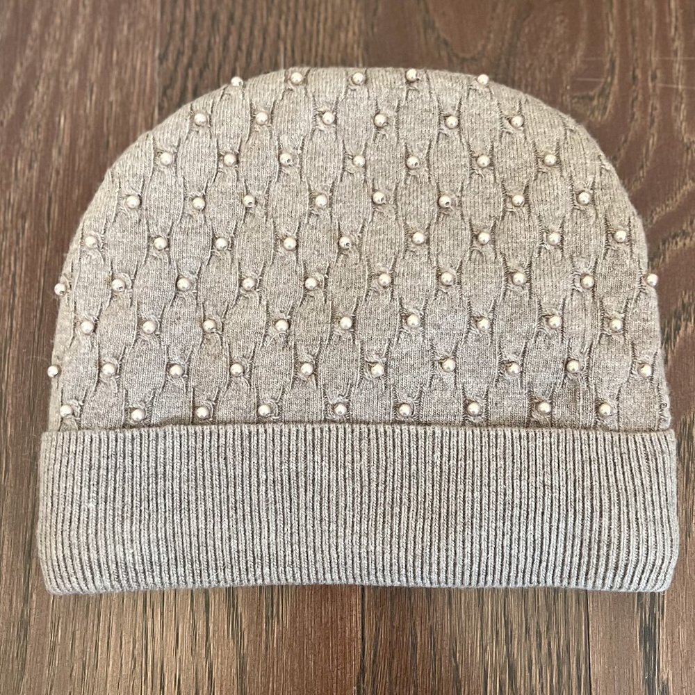 Pearl Winter Knit Beanie Hat Color Taupe